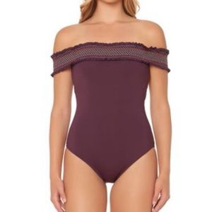 Blue Rod Beattie Of Shoulder Bandeau Swimsuit 1168